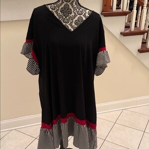 SHEIN Black Dress with Red and Striped Ruffle Accents